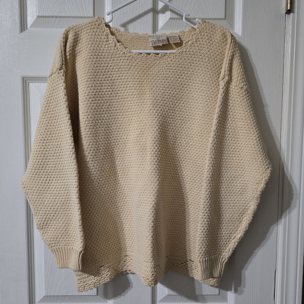 Vintage Textured Ramie Cotton Buttery Yellow Crewneck Sweater, Loose Fit, EUC!